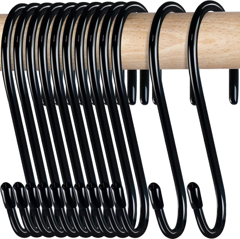 HiGift 24 Pack S Hooks for Hanging, 4-1/2 inch Large Black Vinyl Coated Metal S Shaped Hooks Heavy Duty, Non Slip Rust-Free Closet Hooks for Hanging Clothes Plant Jeans Bag Pan Pots Cups Towels - Image 1